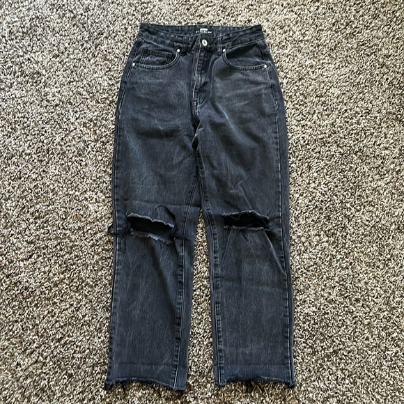 Cotton On Black Long Straight Leg Denim Distressed Jeans, Size 6, Pants Cotton - Picture 2 of 16